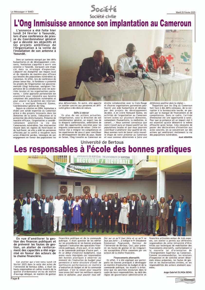 Implantation d&rsquo;inmisuisse au Cameroun
